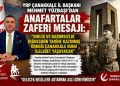 YRP ÇANAKKALE İL BAŞKANI MEHMET YÜZBAŞI’DAN ANAFARTALAR ZAFERİ MESAJI: “BİRLİK VE BAĞIMSIZLIK İRADESİNİN TARİHE KAZINMIŞ ÖRNEĞİ ÇANAKKALE RUHU İLELEBET YAŞAYACAK”